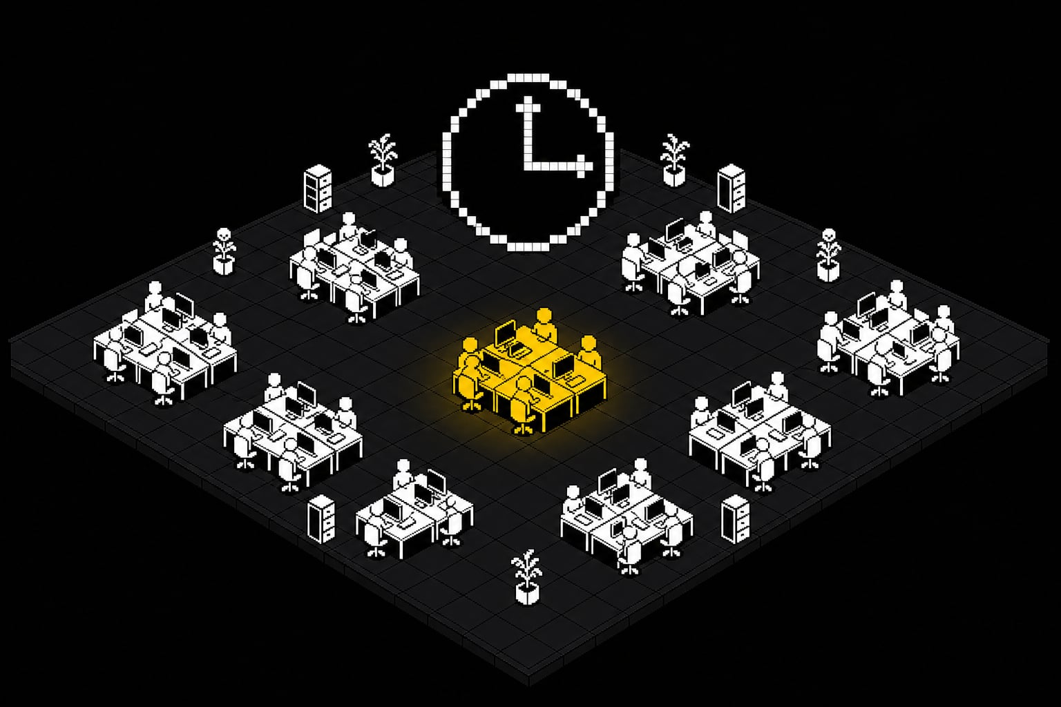 Bureau avec horloge symbolisant un IAkhathon Arkange de 48 heures