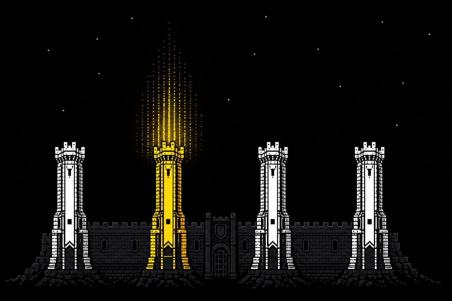 Forteresse pixel-art représentant les quatre piliers de la gouvernance des agents IA